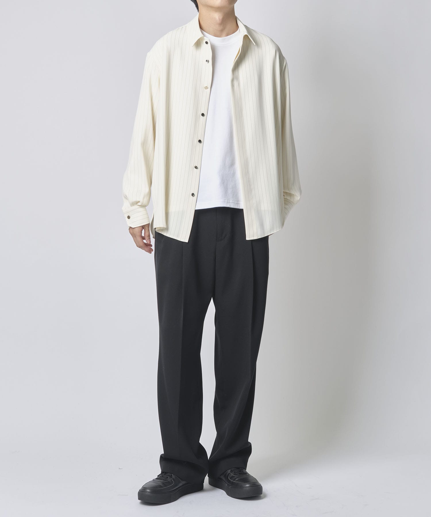 Stripe Double Satin Chin Tab Shirt | CULLNI