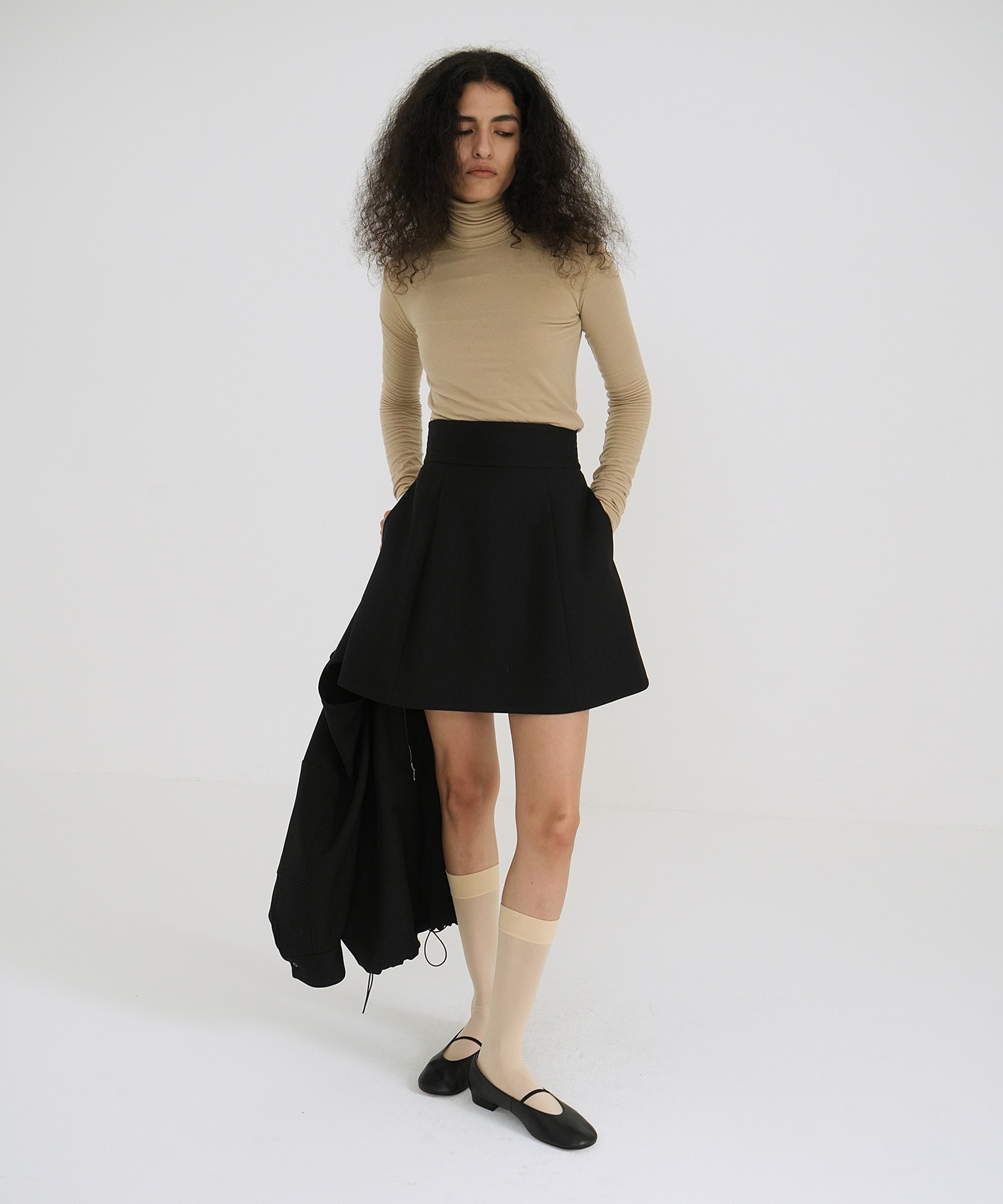 WIDE BELT CONSTRUCTIVE MINI SKIRT(0 BLACK): CLANE: WOMENS