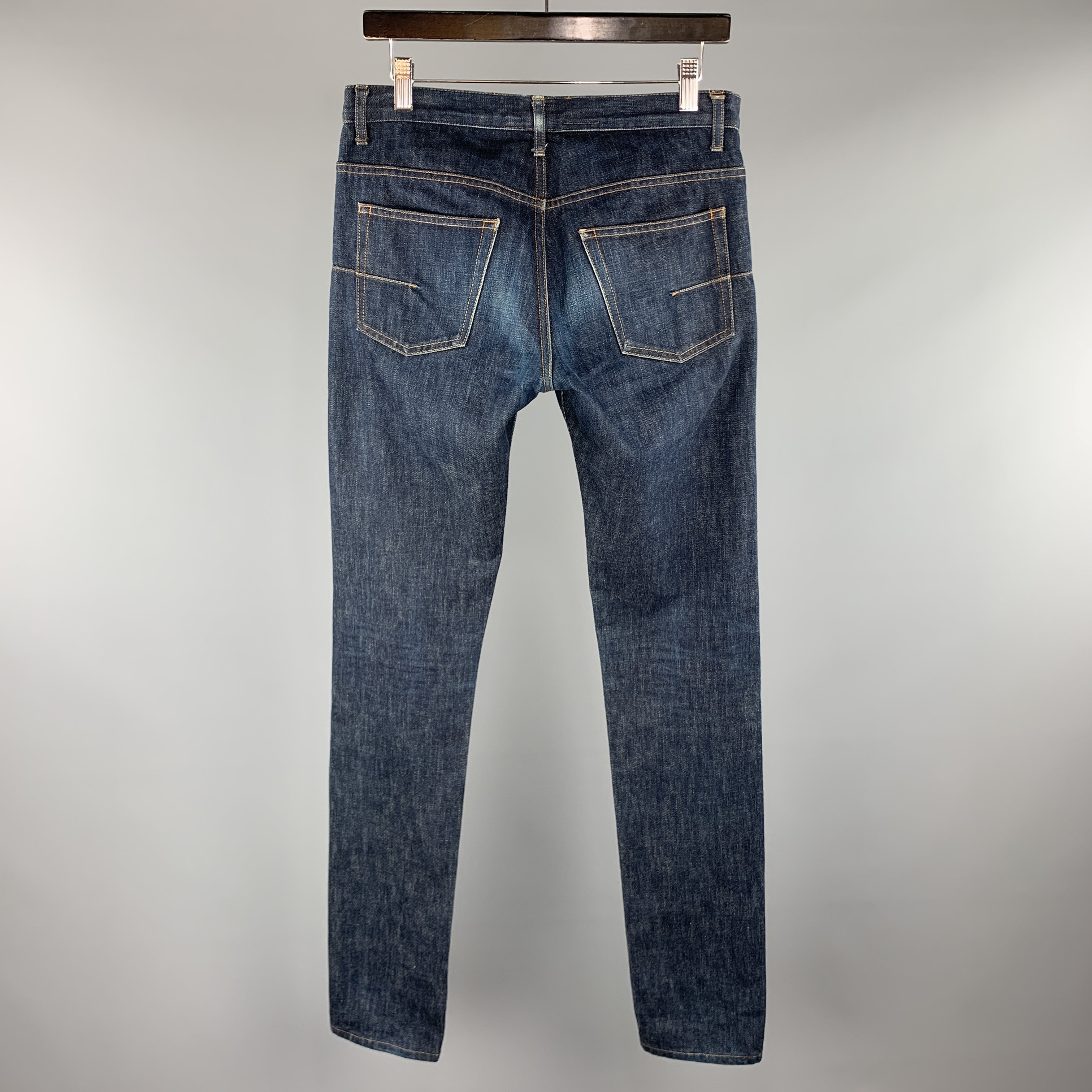 DIOR HOMME Size 29 x 36 Indigo Contrast Stitch Denim Button Fly