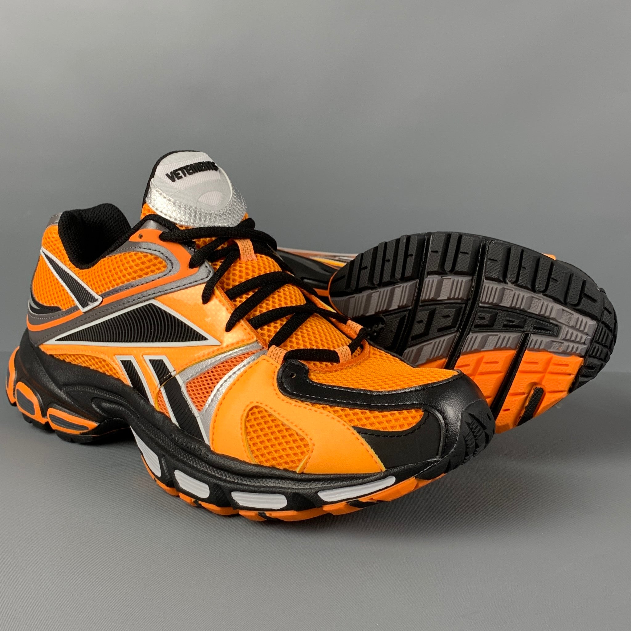 VETEMENTS Size 9 Orange Black Color Block Nylon Spike Runner