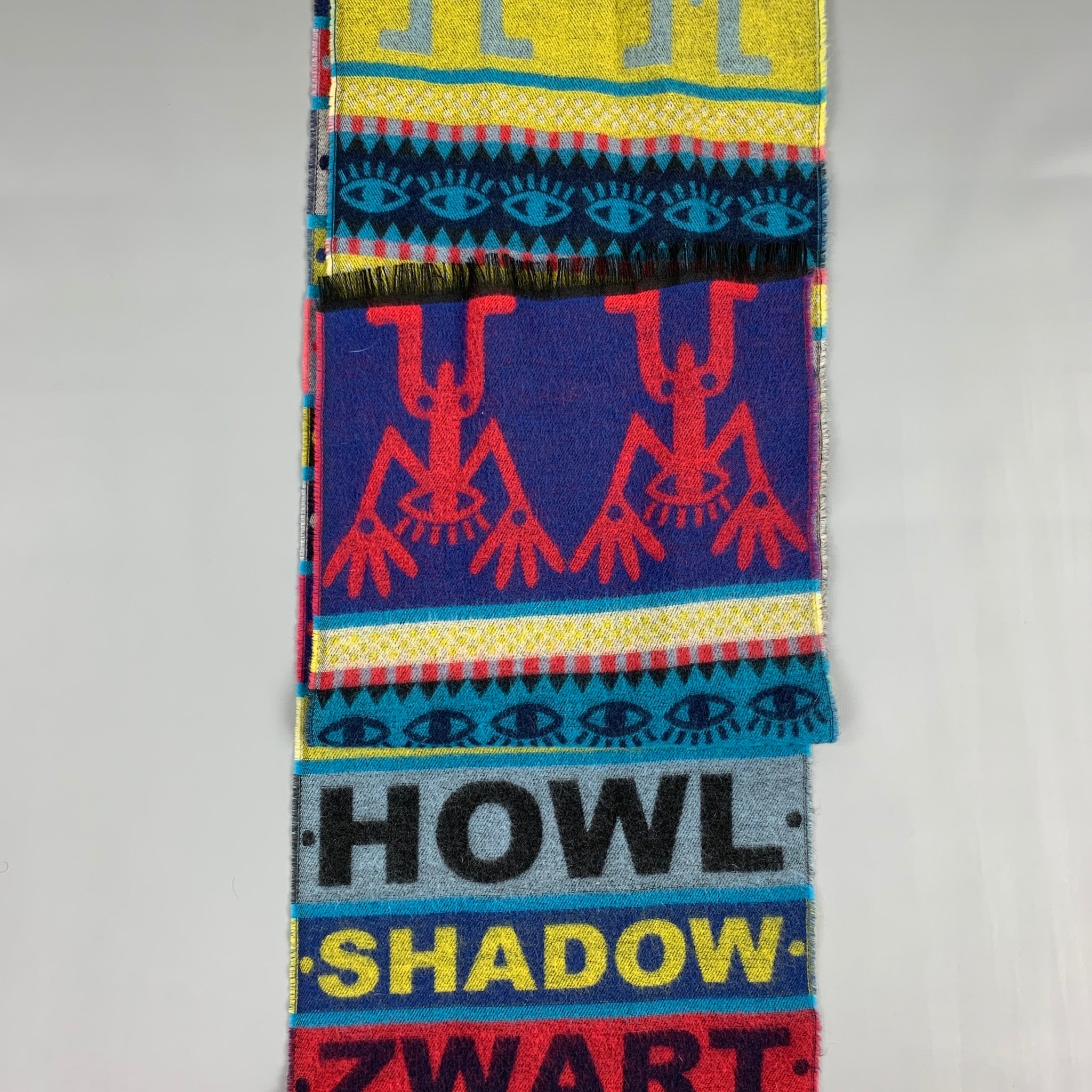 WALTER VAN BEIRENDONCK Multi-Color Print Wool Fringe Scarf – Sui