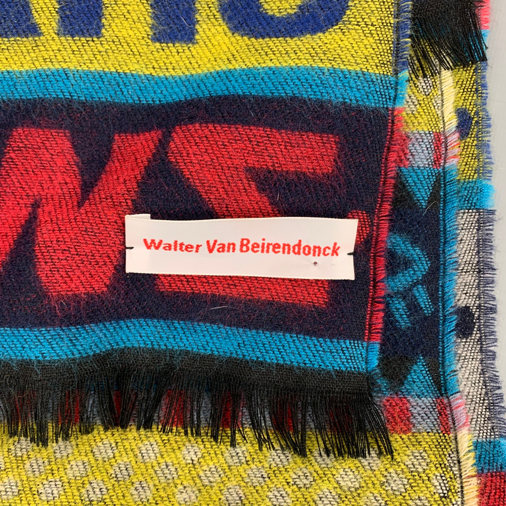 WALTER VAN BEIRENDONCK Multi-Color Print Wool Fringe Scarf – Sui