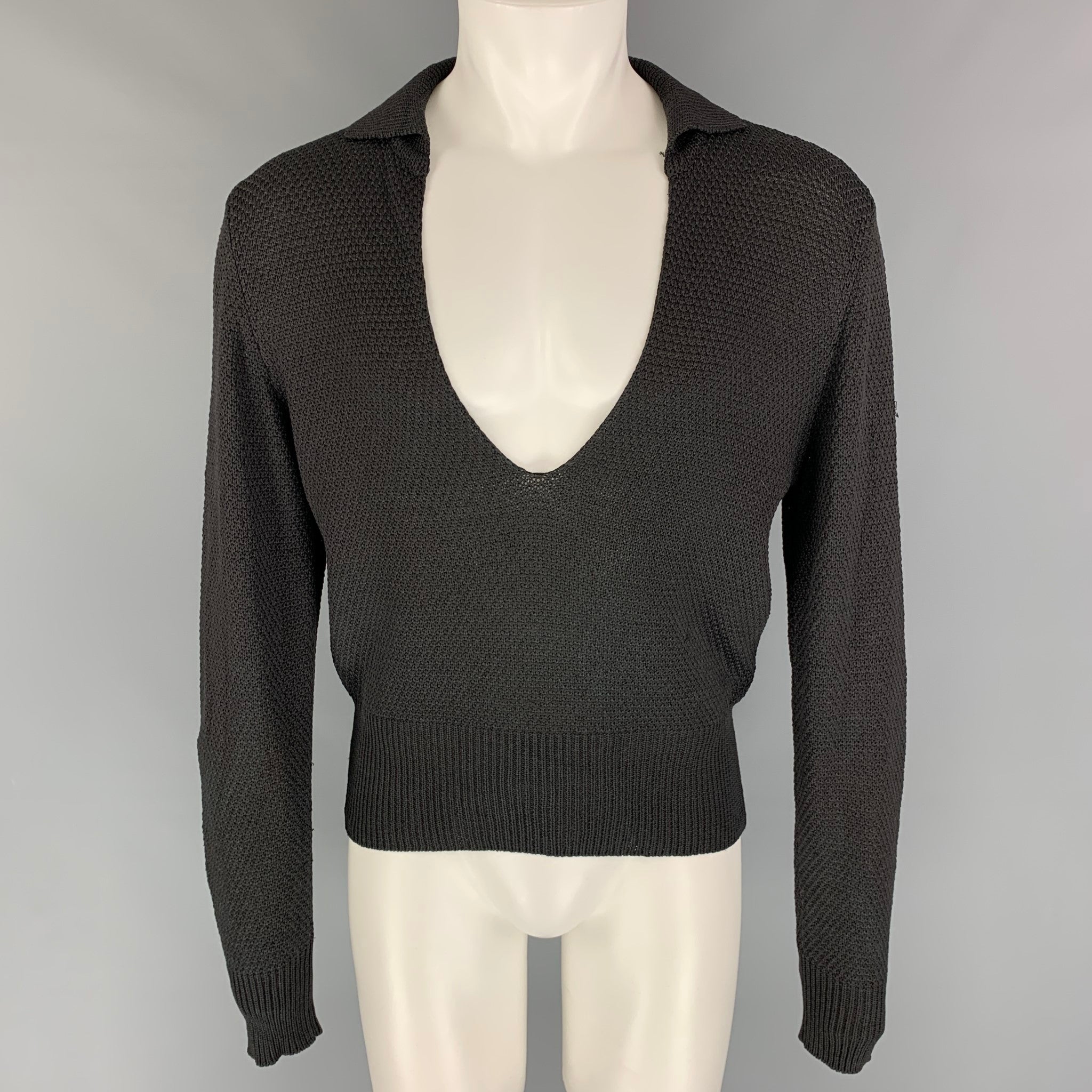 Vintage GUCCI by TOM FORD Size M Brown Knit Silk Deep V-Neck