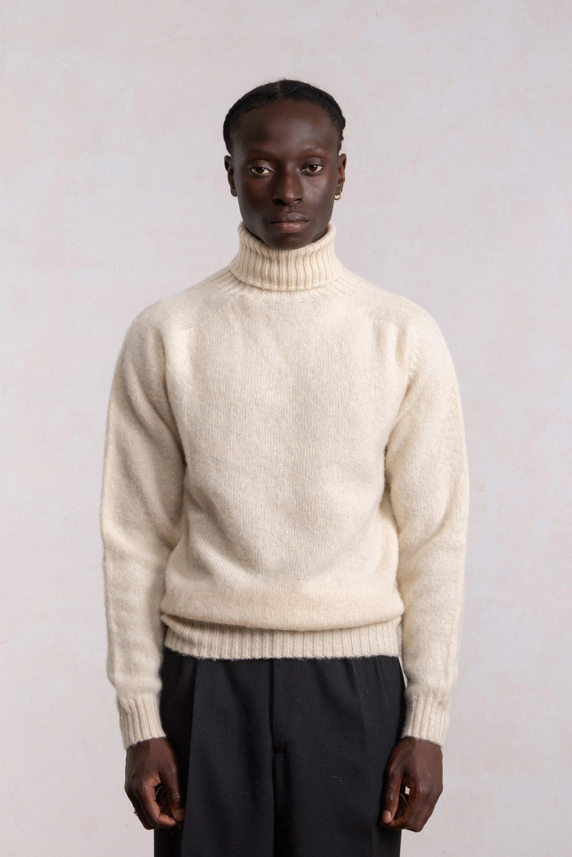 HARLEY OF SCOTLAND - Shaggy Dog Wool Turtleneck Sweater Cream