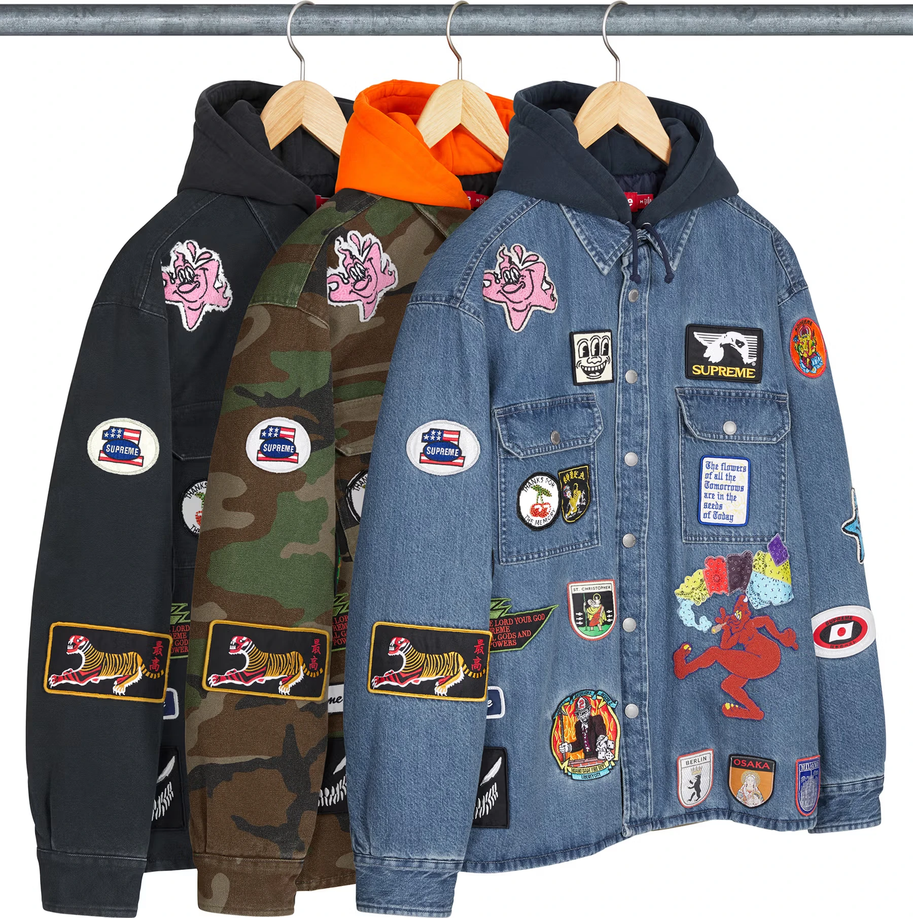 Patches Hooded Zip Up Shirt | Supreme 25ss