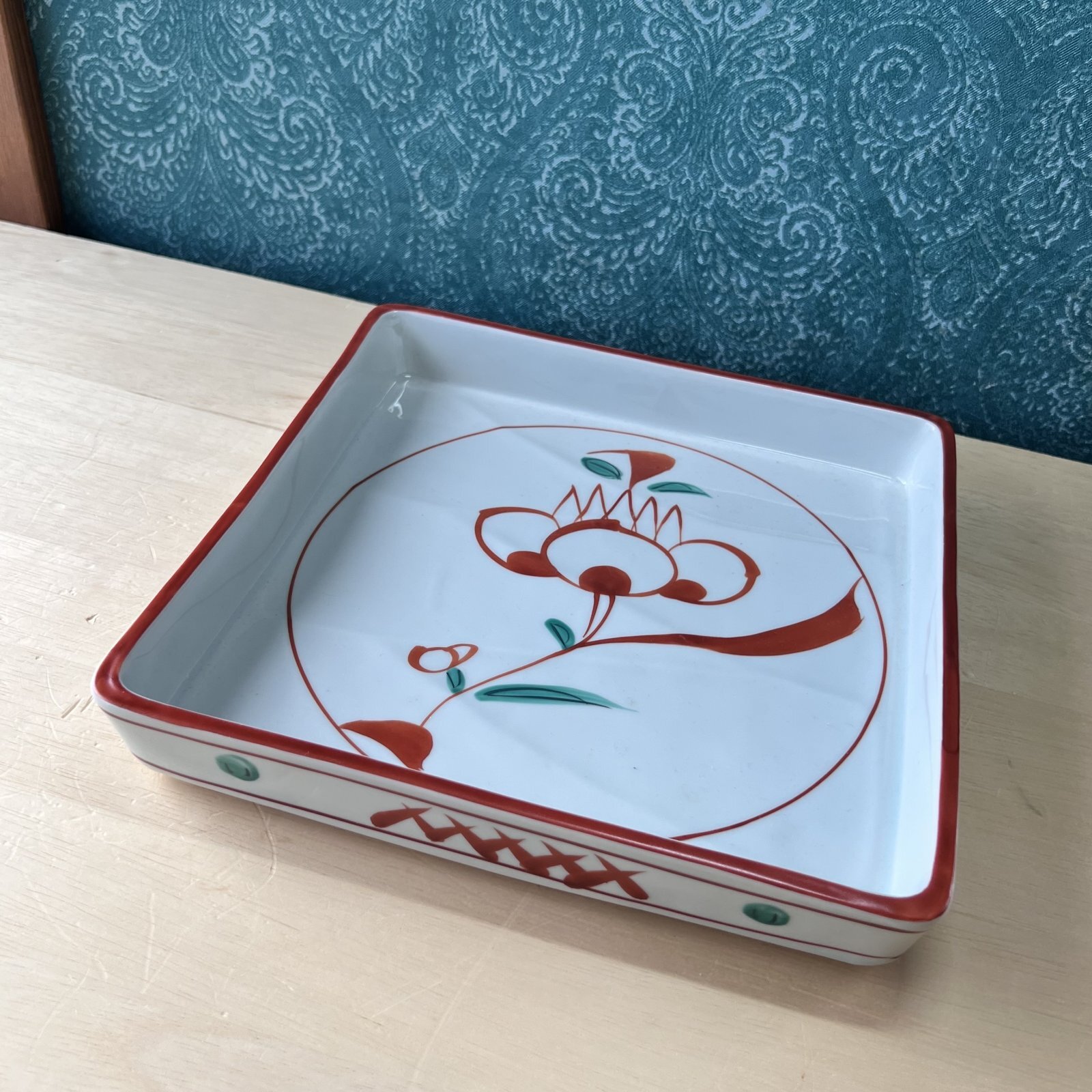 橘吉 赤絵角大皿 たち吉