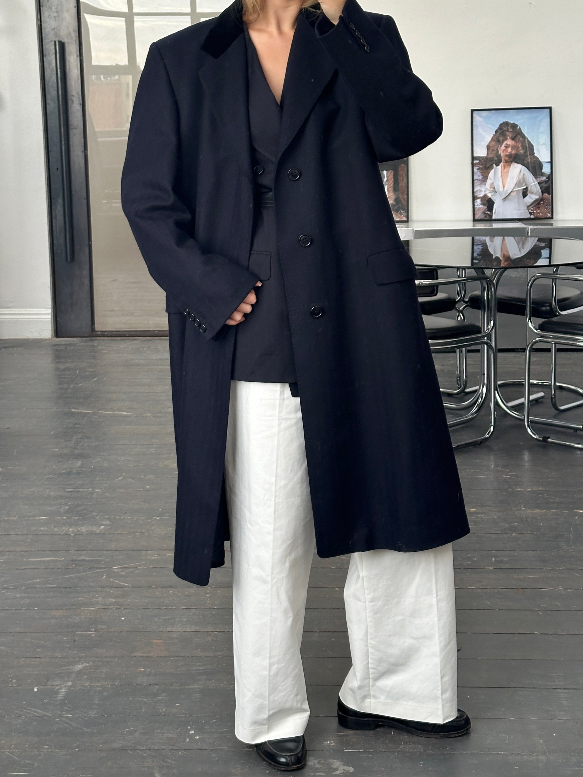 Christian Dior Monsieur 1980s Pure Wool Concealed Placket Coat - XL